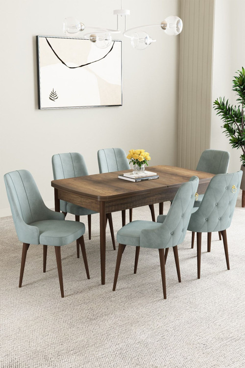 Clara Barok Desen 80X132 Açılabilir Mutfak Masası Takımı 4 Sandalye, 1 Bench
