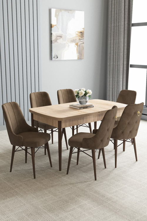 Arvela Meşe Desen 80X132 Açılabilir Yemek Odası Takımı 6 Adet Sandalye