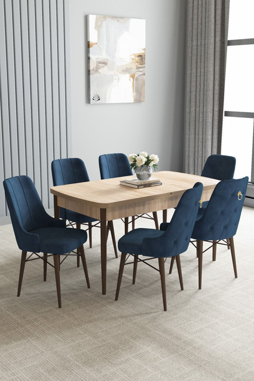 Arvela Meşe Desen 80X132 Açılabilir Yemek Odası Takımı 6 Adet Sandalye