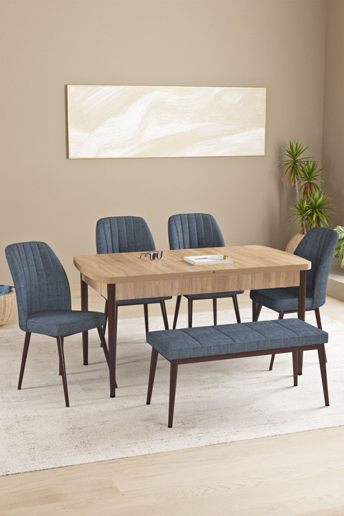 Floryn Meşe Desen 80 X 132 Benchli Açılabilir Mdf Mutfak Masa Takımı 4 Sandalye
