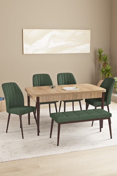 Floryn Meşe Desen 80 X 132 Benchli Açılabilir Mdf Mutfak Masa Takımı 4 Sandalye