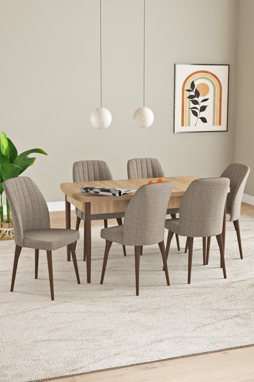 Elis Meşe Desen 80X132 Açılabilir Yemek Odası Takımı 6 Adet Sandalye