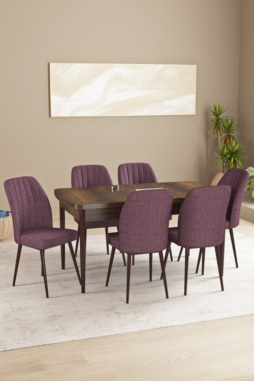 Daisy Mdf Barok Desen Açılabilir 80X132 Cm 6 Sandalyeli Mutfak Masası Takımı