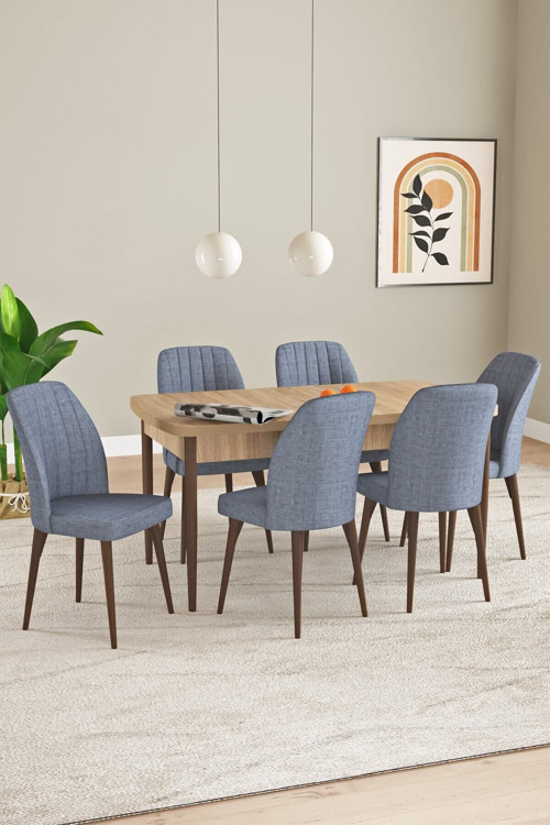 Elis Meşe Desen 80X132 Açılabilir Yemek Odası Takımı 6 Adet Sandalye