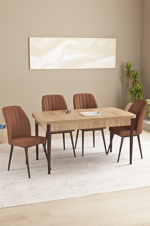 Floryn Meşe Desen 80 X 132 Açılabilir Mdf Mutfak Masa Takımı 4 Sandalye