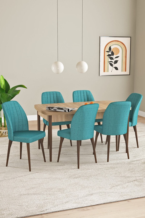 Elis Meşe Desen 80X132 Açılabilir Yemek Odası Takımı 6 Adet Sandalye