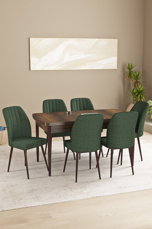 Daisy Mdf Barok Desen Açılabilir 80X132 Cm 6 Sandalyeli Mutfak Masası Takımı
