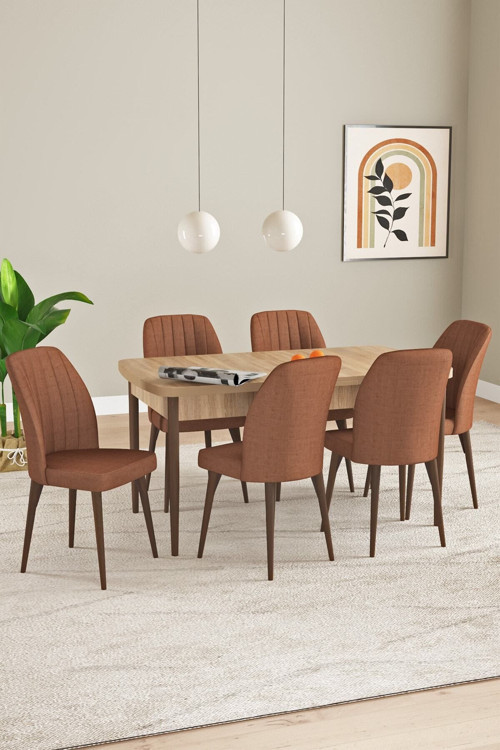 Elis Meşe Desen 80X132 Açılabilir Yemek Odası Takımı 6 Adet Sandalye