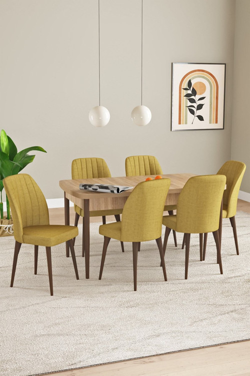 Elis Meşe Desen 80X132 Açılabilir Yemek Odası Takımı 6 Adet Sandalye