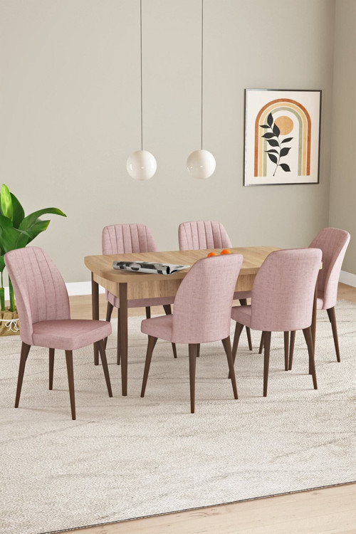 Elis Meşe Desen 80X132 Açılabilir Yemek Odası Takımı 6 Adet Sandalye
