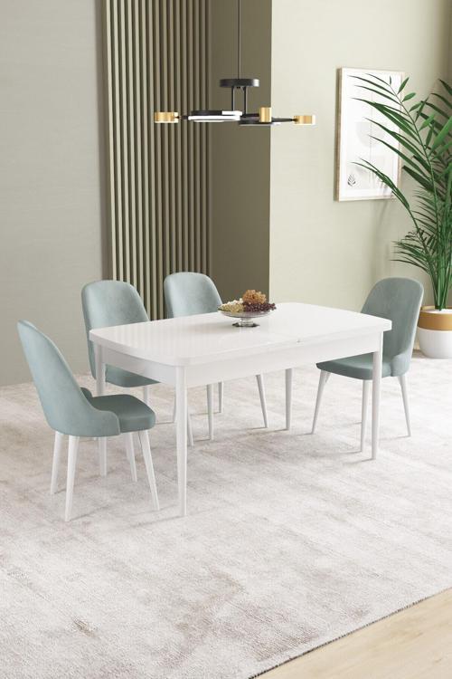 Ikon Beyaz 80X132 Mdf Açılabilir Mutfak Masası Takımı 4 Adet Sandalye