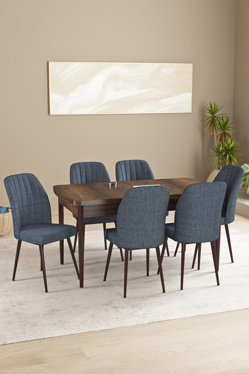 Daisy Mdf Barok Desen Açılabilir 80X132 Cm 6 Sandalyeli Mutfak Masası Takımı