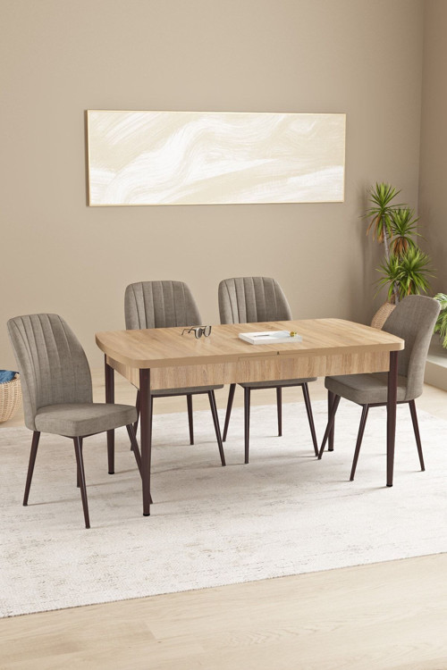 Floryn Meşe Desen 80 X 132 Açılabilir Mdf Mutfak Masa Takımı 4 Sandalye