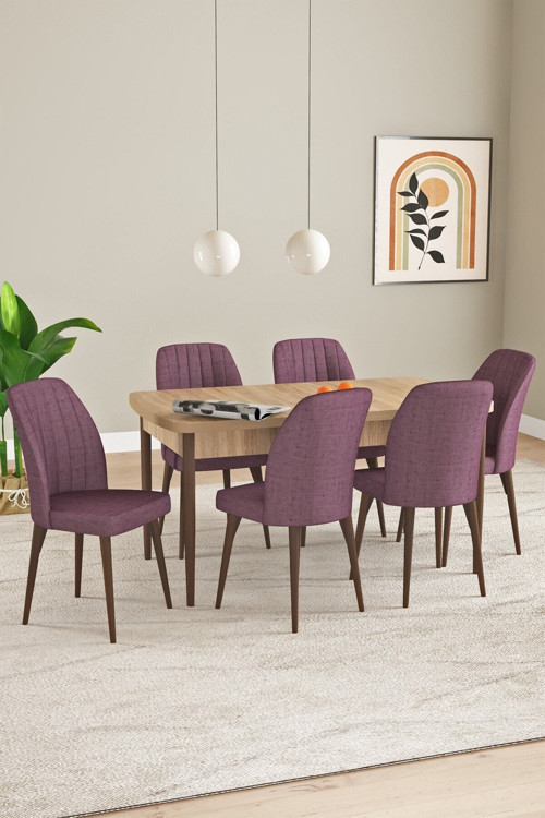 Elis Meşe Desen 80X132 Açılabilir Yemek Odası Takımı 6 Adet Sandalye