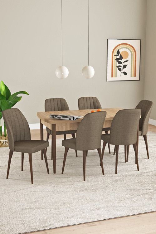 Elis Meşe Desen 80X132 Açılabilir Yemek Odası Takımı 6 Adet Sandalye