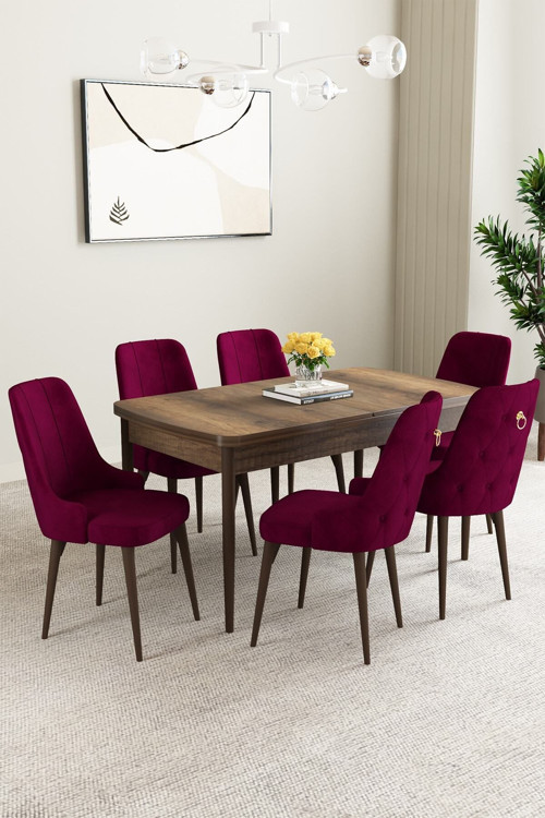 Mabel Barok Desen 80X132 Mdf Açılabilir Mutfak Masası Takımı 6 Adet Sandalye