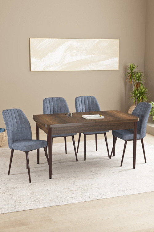 Daisy Mdf Barok Desen Açılabilir 80X132 Cm 4 Sandalyeli Mutfak Masası Takımı