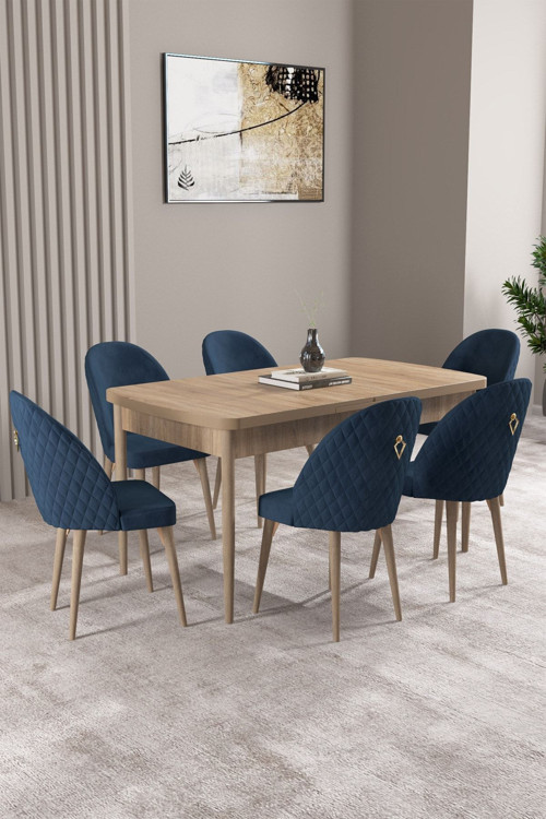 Milas Meşe Desen 80X132 Mdf Açılabilir Yemek Masası Takımı 6 Adet Sandalye
