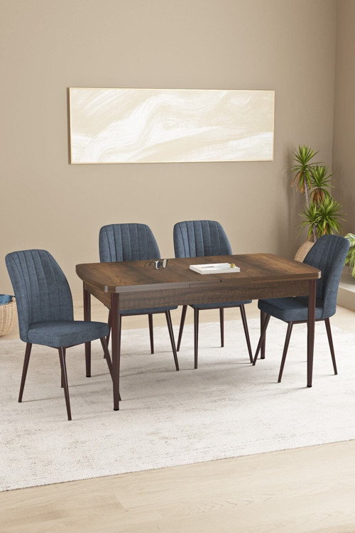 Daisy Mdf Barok Desen Açılabilir 80X132 Cm 4 Sandalyeli Mutfak Masası Takımı