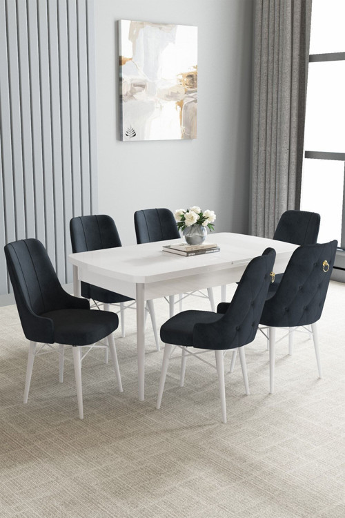 Jusie Beyaz 80X132 Açılabilir Yemek Odası Takımı 6 Adet Sandalye