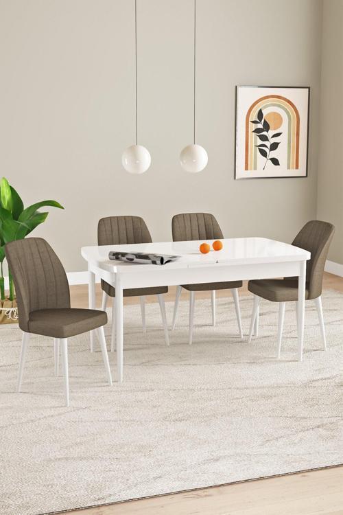 Elis Beyaz 80X132 Açılabilir Masa Takımı 4 Adet Sandalye