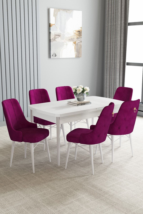 Jusie Beyaz 80X132 Açılabilir Yemek Odası Takımı 6 Adet Sandalye
