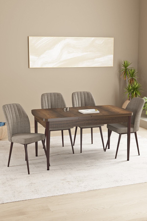 Daisy Mdf Barok Desen Açılabilir 80X132 Cm 4 Sandalyeli Mutfak Masası Takımı