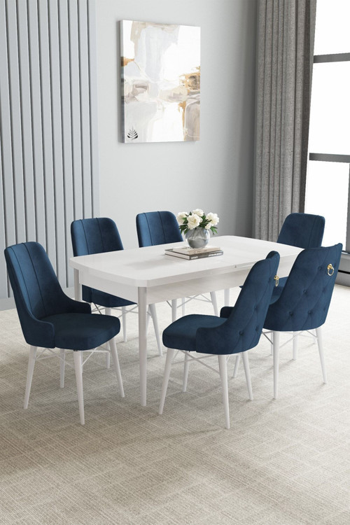 Jusie Beyaz 80X132 Açılabilir Yemek Odası Takımı 6 Adet Sandalye