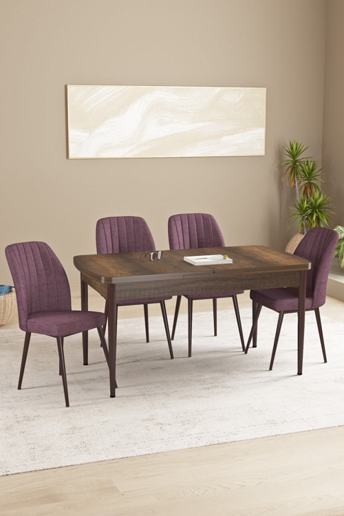 Daisy Mdf Barok Desen Açılabilir 80X132 Cm 4 Sandalyeli Mutfak Masası Takımı