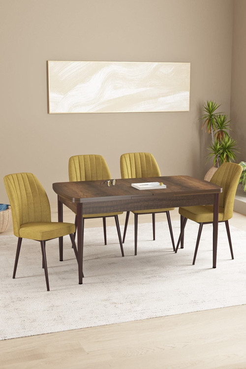 Daisy Mdf Barok Desen Açılabilir 80X132 Cm 4 Sandalyeli Mutfak Masası Takımı