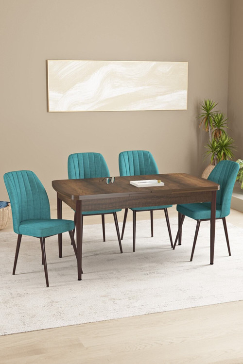 Daisy Mdf Barok Desen Açılabilir 80X132 Cm 4 Sandalyeli Mutfak Masası Takımı