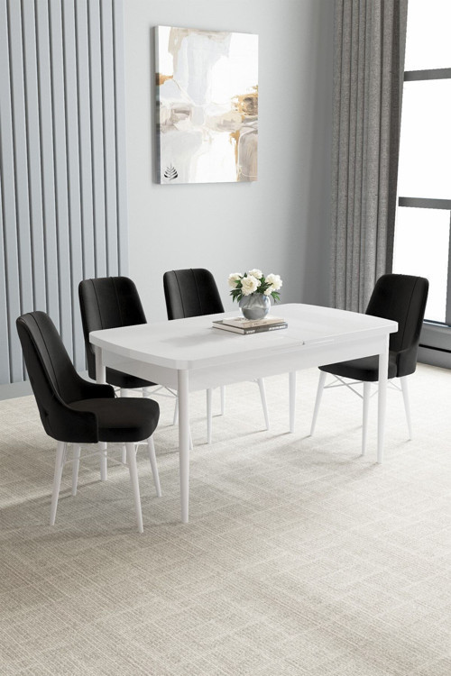 Jusie Beyaz 80X132 Açılabilir Yemek Odası Takımı 4 Adet Sandalye