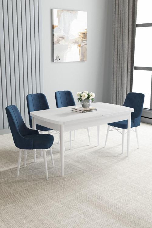 Jusie Beyaz 80X132 Açılabilir Yemek Odası Takımı 4 Adet Sandalye