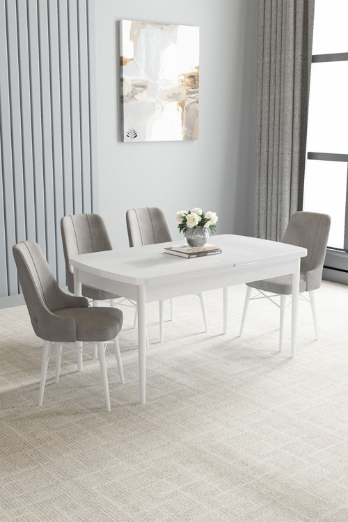Jusie Beyaz 80X132 Açılabilir Yemek Odası Takımı 4 Adet Sandalye