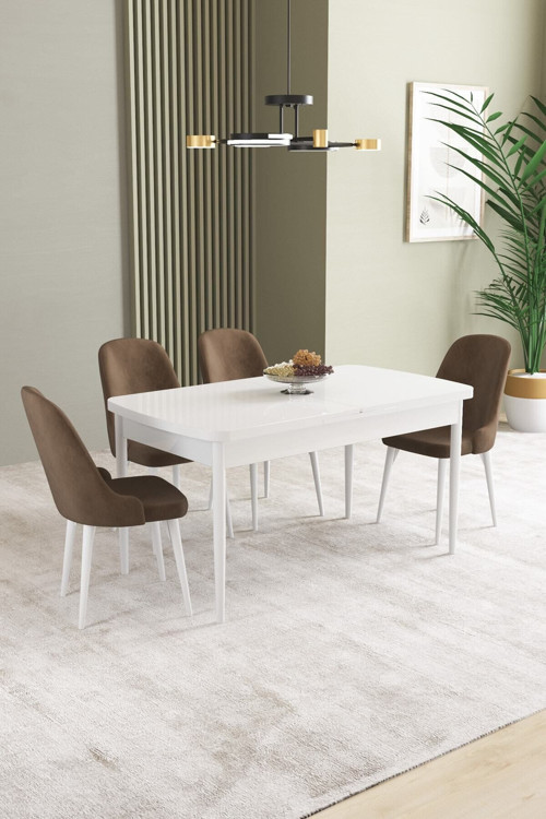 Ikon Beyaz 80X132 Mdf Açılabilir Yemek Masası Takımı 4 Adet Sandalye