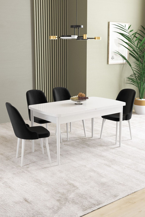 Ikon Beyaz 80X132 Mdf Açılabilir Yemek Masası Takımı 4 Adet Sandalye
