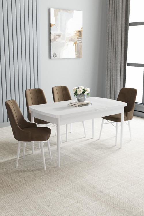 Jusie Beyaz 80X132 Açılabilir Yemek Odası Takımı 4 Adet Sandalye