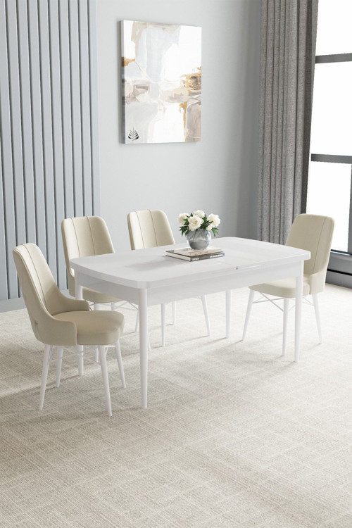 Jusie Beyaz 80X132 Açılabilir Yemek Odası Takımı 4 Adet Sandalye