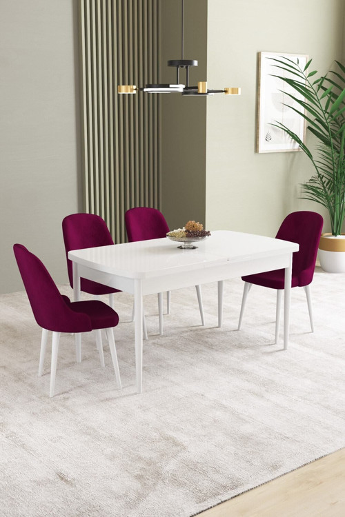 Ikon Beyaz 80X132 Mdf Açılabilir Yemek Masası Takımı 4 Adet Sandalye