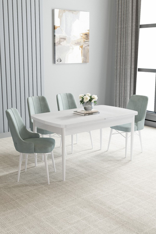 Jusie Beyaz 80X132 Açılabilir Yemek Odası Takımı 4 Adet Sandalye