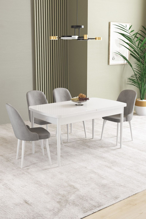 Ikon Beyaz 80X132 Mdf Açılabilir Yemek Masası Takımı 4 Adet Sandalye