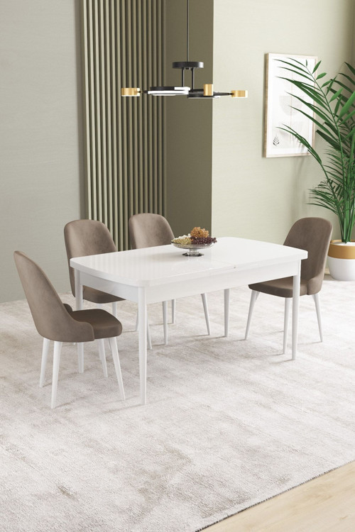Ikon Beyaz 80X132 Mdf Açılabilir Yemek Masası Takımı 4 Adet Sandalye