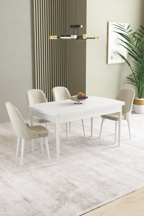 Ikon Beyaz 80X132 Mdf Açılabilir Yemek Masası Takımı 4 Adet Sandalye