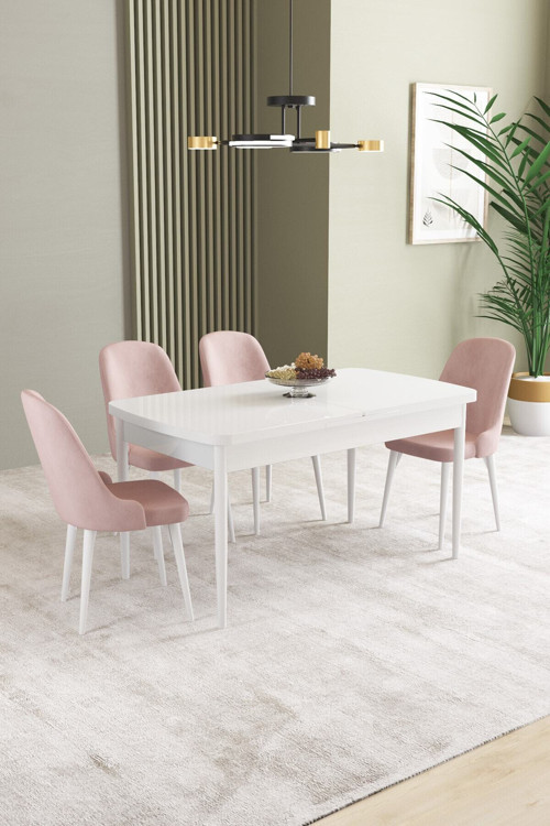 Ikon Beyaz 80X132 Mdf Açılabilir Yemek Masası Takımı 4 Adet Sandalye