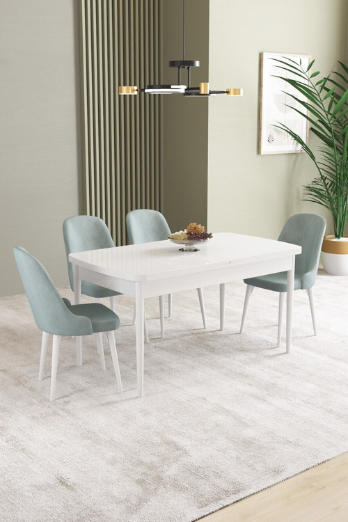 Ikon Beyaz 80X132 Mdf Açılabilir Yemek Masası Takımı 4 Adet Sandalye