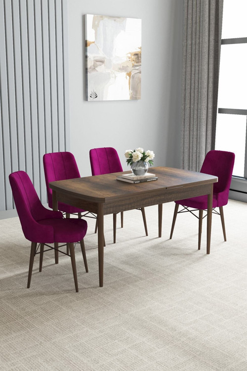 Arvela Barok Desen 80X132 Açılabilir Yemek Odası Takımı 4 Adet Sandalye