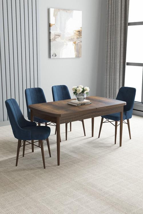 Arvela Barok Desen 80X132 Açılabilir Yemek Odası Masa Takımı 4 Adet Sandalye