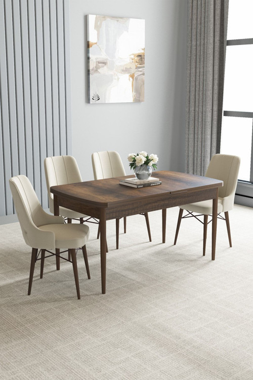 Arvela Barok Desen 80X132 Açılabilir Yemek Odası Takımı 4 Adet Sandalye