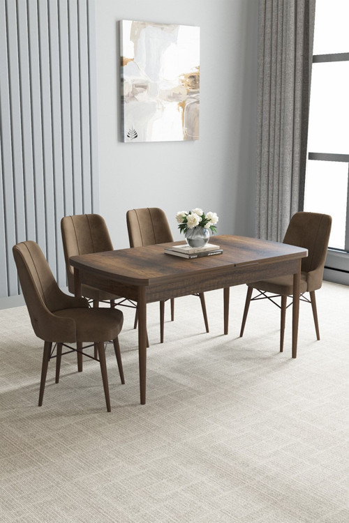 Jusie Barok Desen 80X132 Açılabilir Yemek Odası Takımı 4 Adet Sandalye