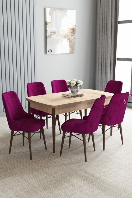 Jusie Meşe Desen 80X132 Açılabilir Yemek Odası Takımı 6 Adet Sandalye